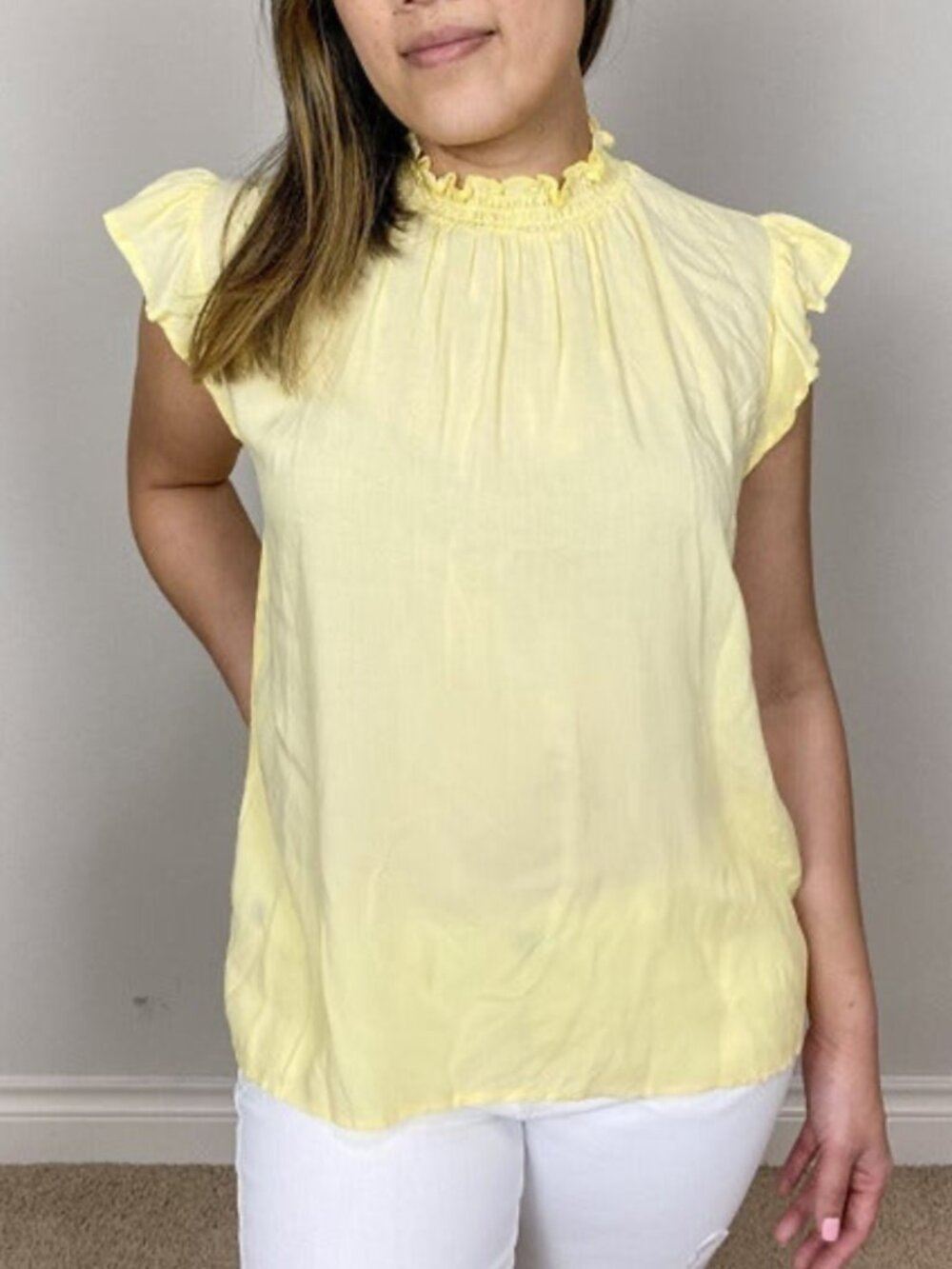 Soft Yellow Mock Neck Sleeveless Top